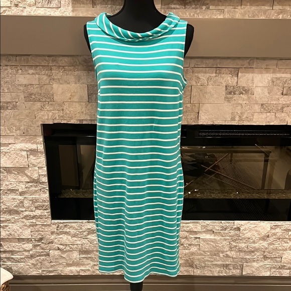 Talbots Green and White Sheath Dress Sleeveless Cowl Neck Midi size Large - Picture 1 of 10